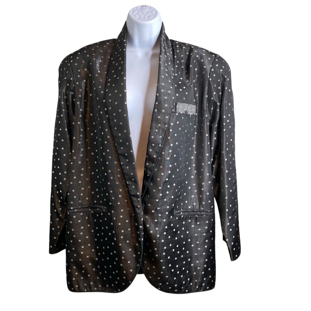VTG 90s DANNY NOBLE Oversized Gray Polka Dot Blazer Size M Retro-Chic Careerwear
